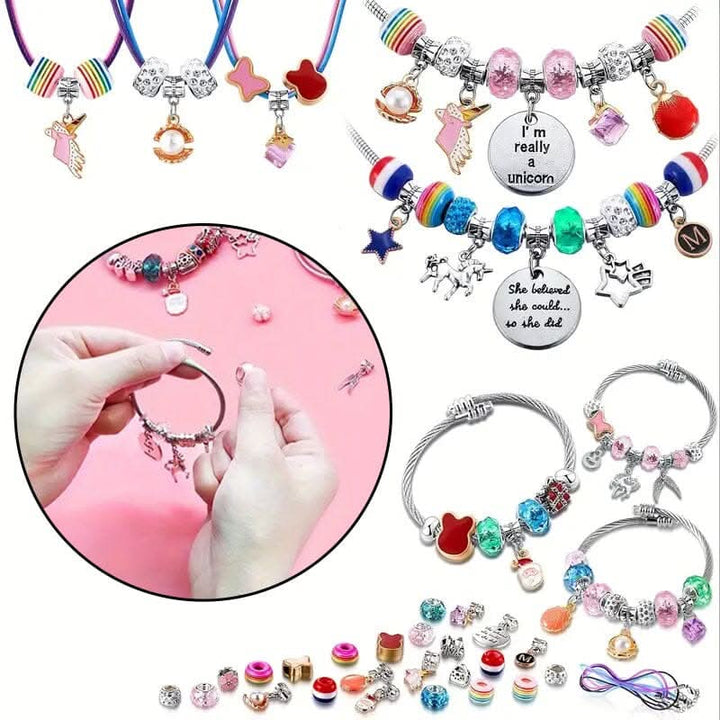 Kids' creative bracelet kit, a DIY art project with sparkling charms for handmade fun.