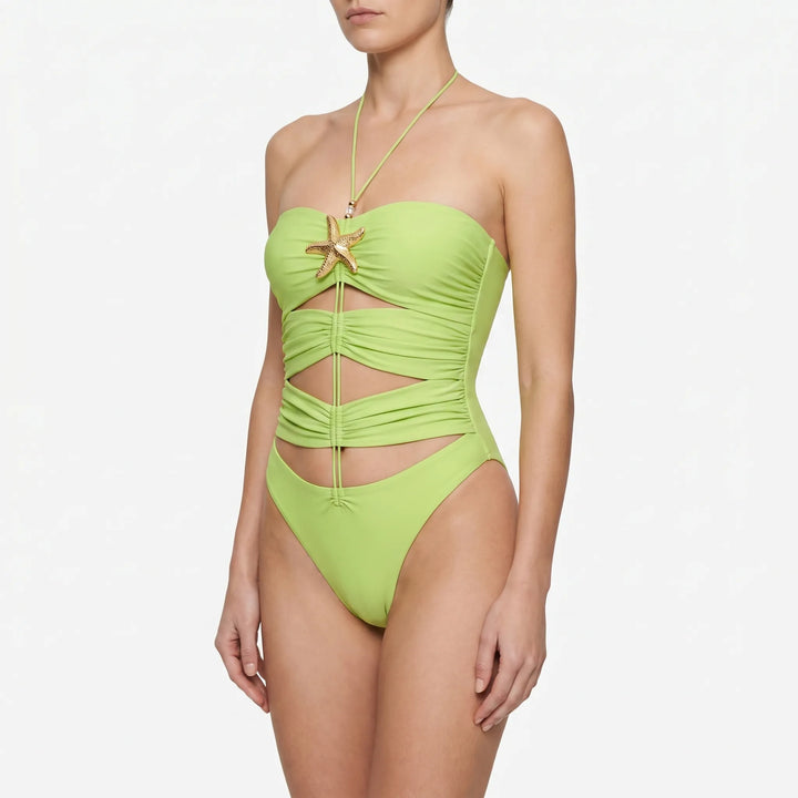 Modern design of a women's stylish cutout one-piece swimsuit for resort collection.