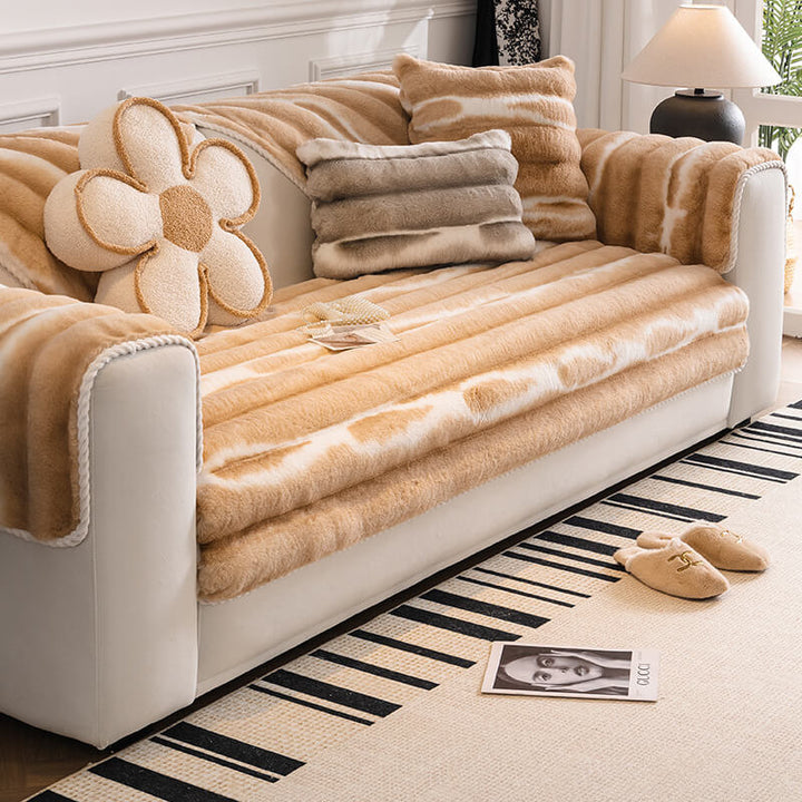 Gradient Stripe Plush Couch Cover in a modern apartment, providing stylish furniture shield