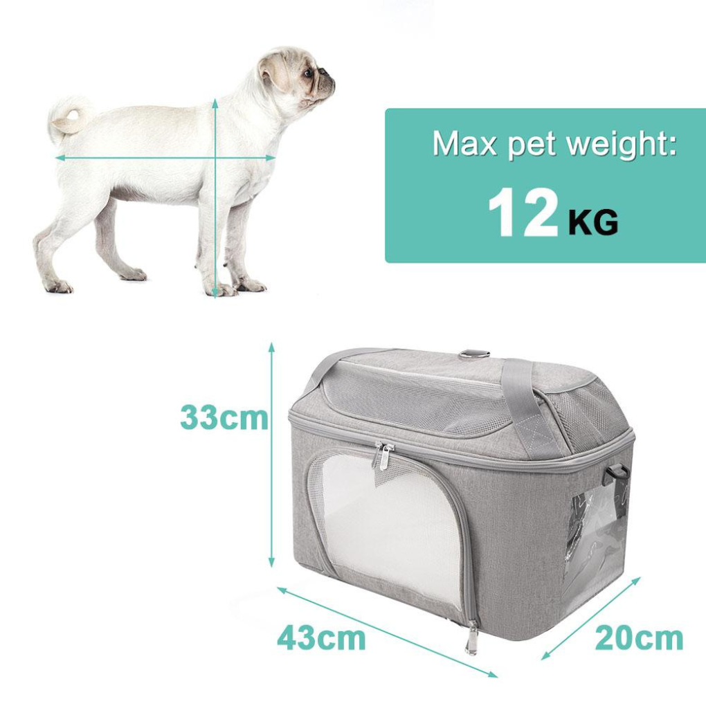Gray & black pet carrier backpack for small animals, ideal for hiking and outdoor use