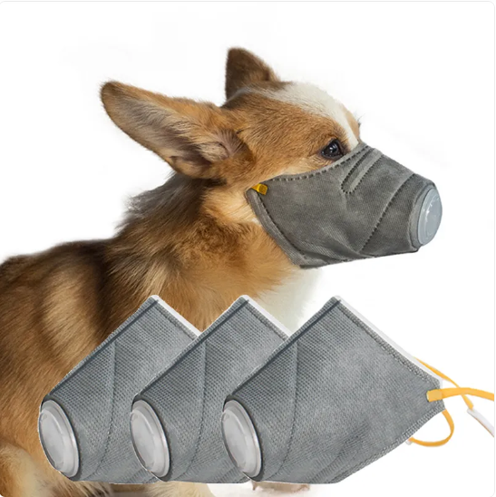 Breathable gray dog mask designed for pet allergy protection and outdoor adventures