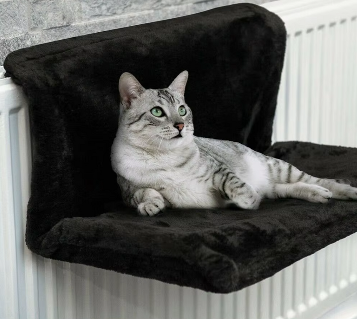 Gray cat window perch hammock lounger for comfortable feline relaxation and space-saving pet furniture