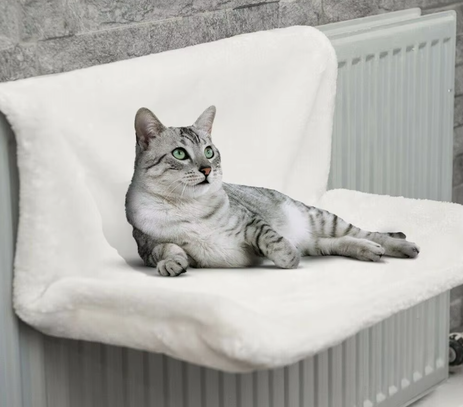 Space-saving cat window lounger in white, a comfortable and secure bed for felines by the window