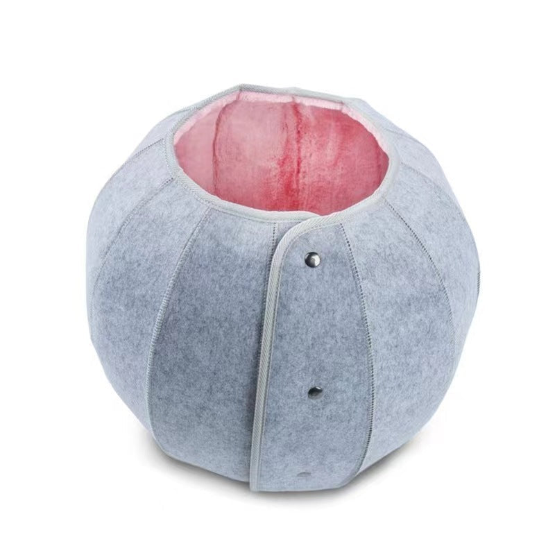 Modern gray felt 5-in-1 cat bed tunnel providing a cozy spot for rest and active play.