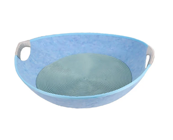 Cozy gray felt cat bed, perfect for pet comfort and easily moved with its handles.