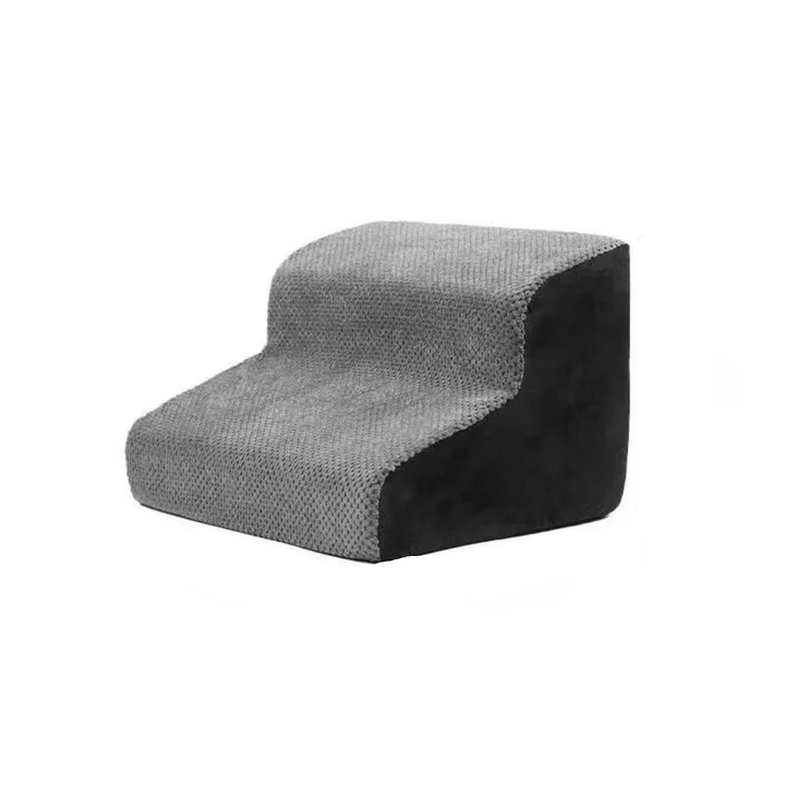 Close-up of gray memory foam pet steps, perfect for injured pets.