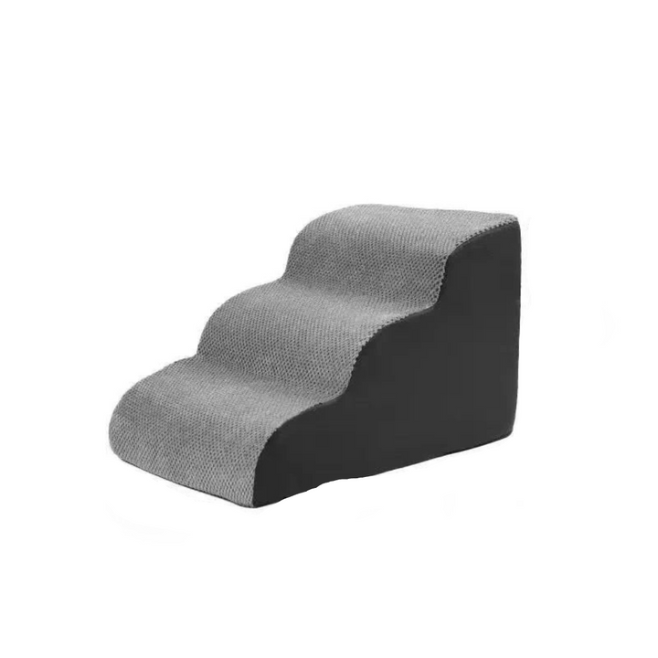 Stylish gray pet stairs, ideal for helping senior pets reach the bed safely.