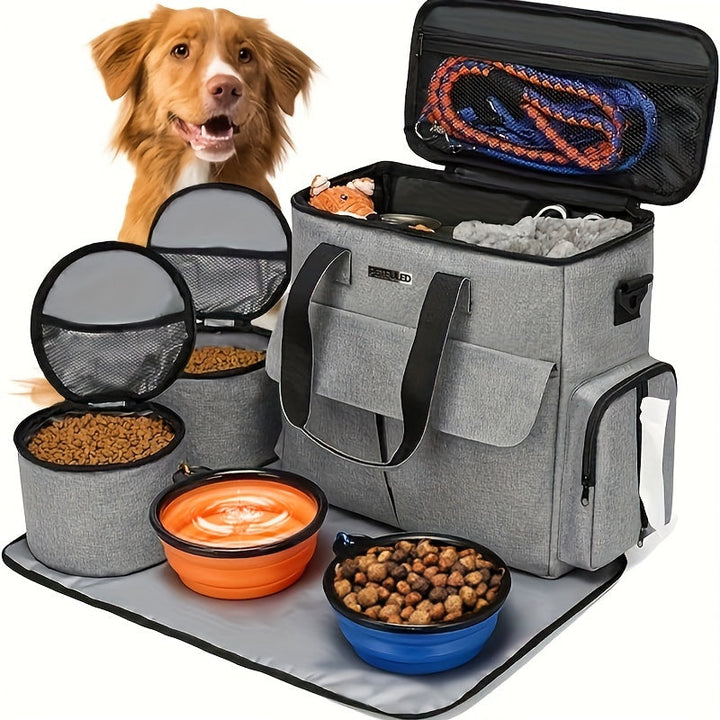 Gray polyester airline approved pet carrier for secure dog and cat air travel.