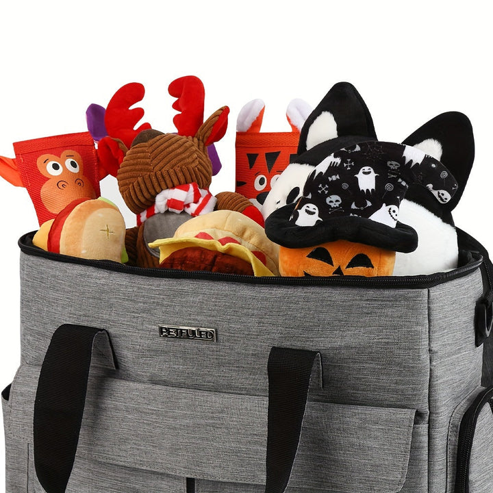 Gray pet carrier, portable and air travel approved for dog and cat comfort.