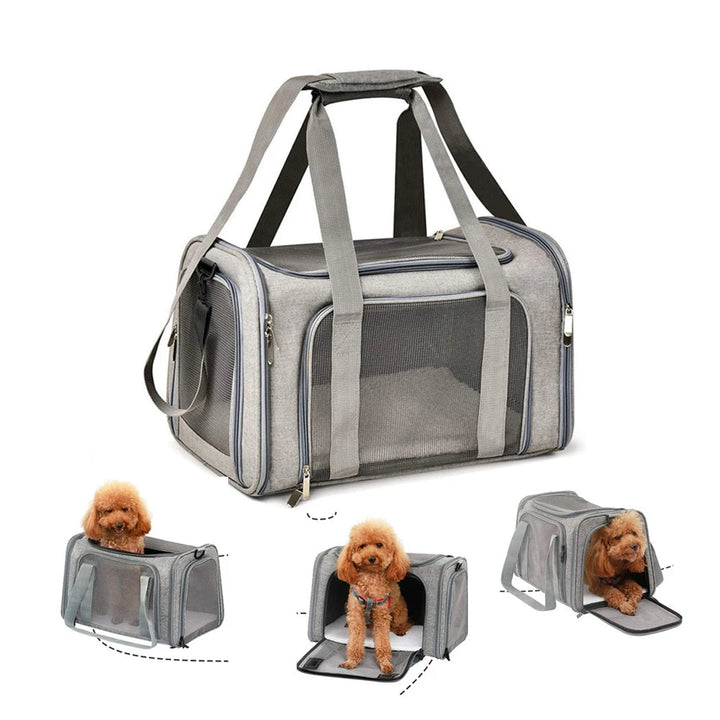 Unisex gray pet backpack carrier with mesh windows, perfect for comfortable pet travel