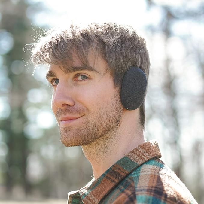 Gray unisex bandless ear warmers for winter comfort & cold weather protection.