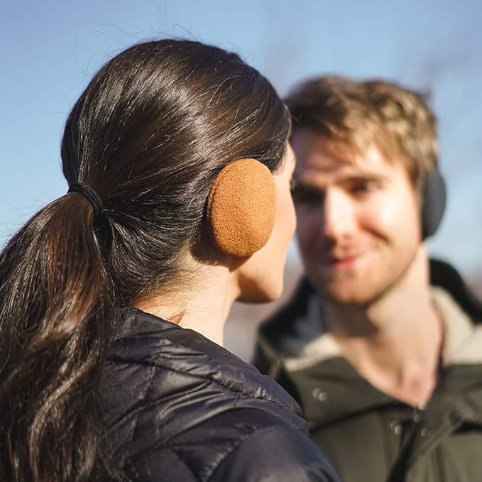Bandless ear covers, ideal outdoor gear for winter sports, travel, & cold weather.
