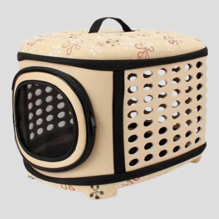 Yellow small pet carrier, featuring ventilation and durable construction for cat transportation