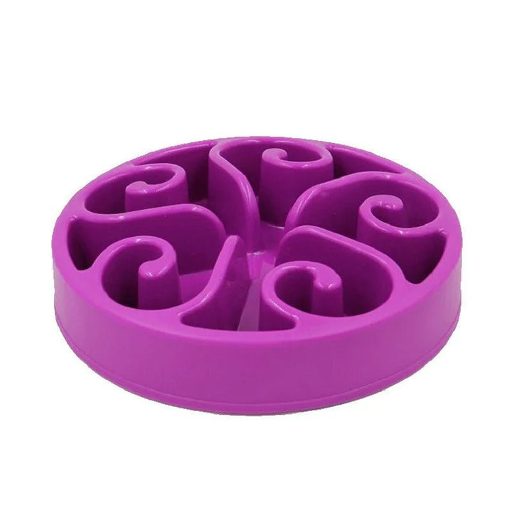 Set of three colorful slow feeder dog bowls, anti-gobble design for better pet digestion.
