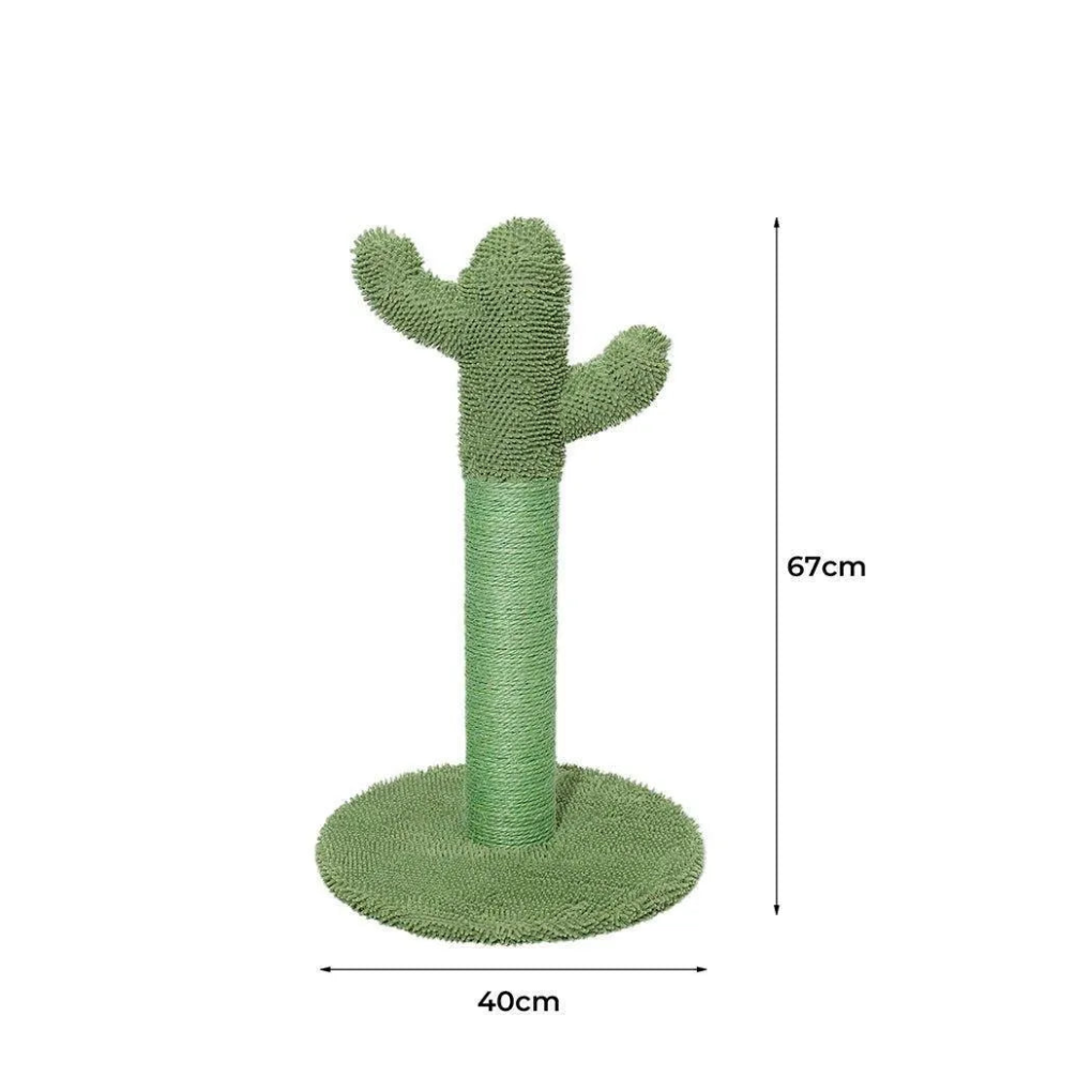 Stylish green cactus cat scratcher with sisal rope, a fun and functional pet play tower.