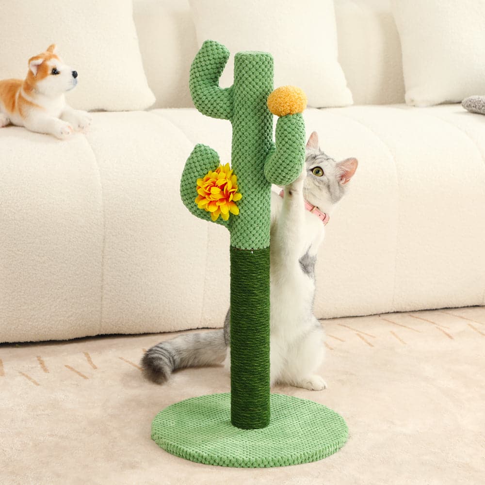 Cute cat cactus sisal scratching tree with durable sisal rope for claw care, a pet furniture.