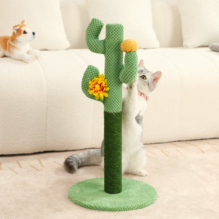 Cute cat cactus sisal scratching tree with durable sisal rope for claw care, a pet furniture.
