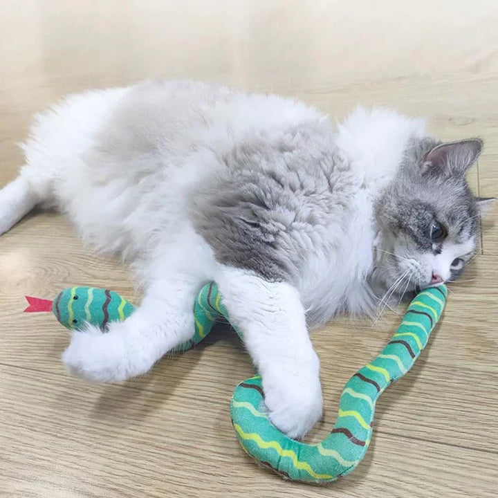 Close-up of a catnip snake toy, showcasing its detailed texture and inviting catnip aroma for felines.
