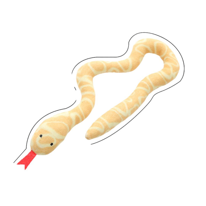 Long, flexible catnip snake toy with a textured surface, perfect for biting, kicking, and carrying.