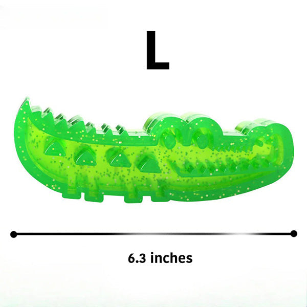 Interactive green crocodile dog toy, slow feeder and chew for improved digestion