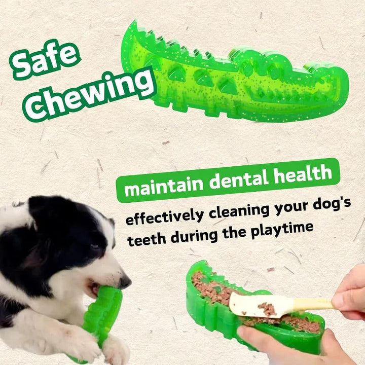 Dog dental toy: green crocodile slow feeder, aids digestion and cleans teeth