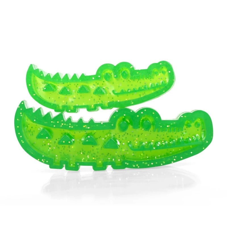 Crocodile design dog slow feeder, green dental chew toy for active pets