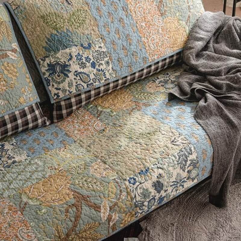 Vibrant green floral pattern on a cotton non-slip couch cover, excellent sofa protector.