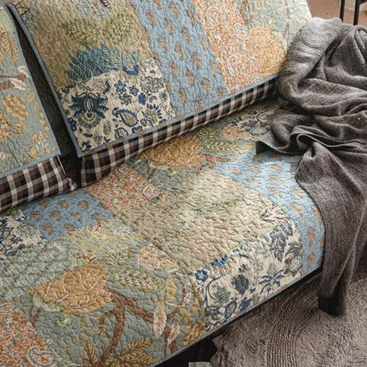 Vibrant green floral pattern on a cotton non-slip couch cover, excellent sofa protector.