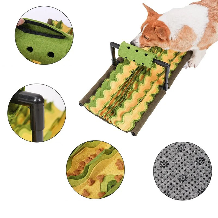 Close-up of durable pet snuffle mat, a foraging toy & slow feeder for dog mental enrichment