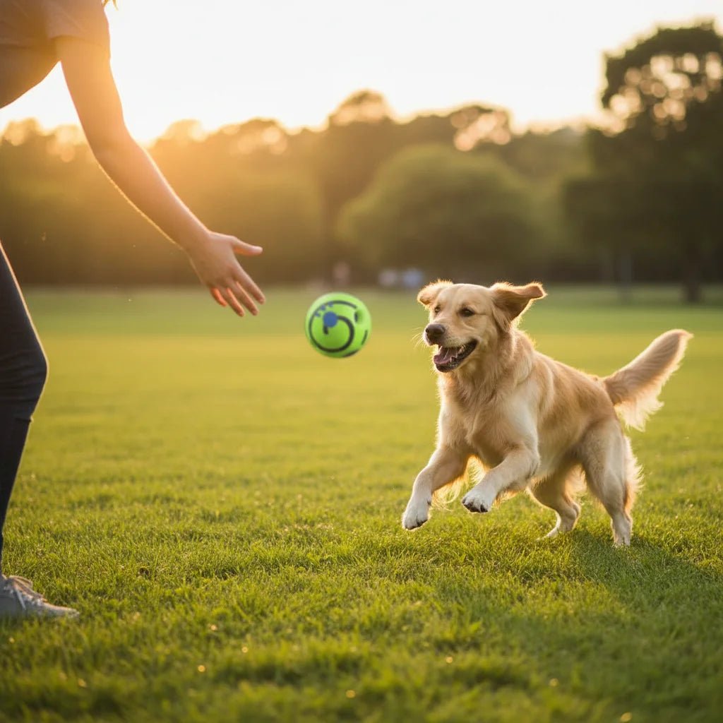 Pet supplies: bright green interactive dog ball, tough for chewing and rolling