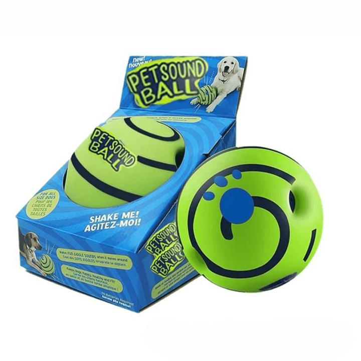 Dynamic green dog toy ball, enriching playtime for pets, sound-activated fun
