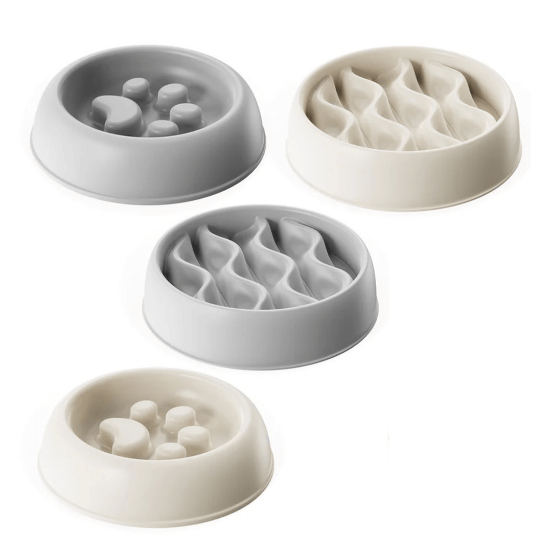 Pink paw print slow feeder cat bowl, BPA-free, easy clean, promoting slower eating