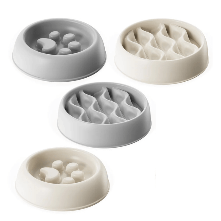 Pink paw print slow feeder cat bowl, BPA-free, easy clean, promoting slower eating