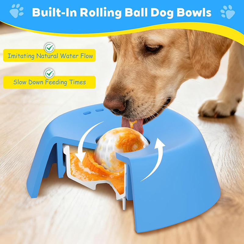 Top view: puppy eating from a pet slow feeder lick bowl with an anti-slip base