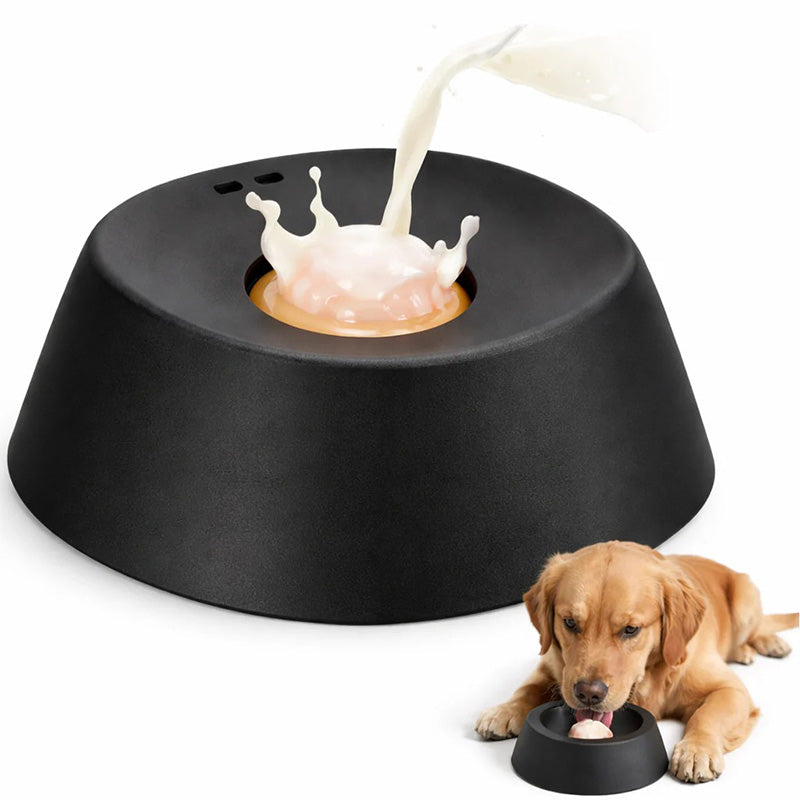 Packaging image of pet slow feeder lick bowl, describing its anti-slip & ball features