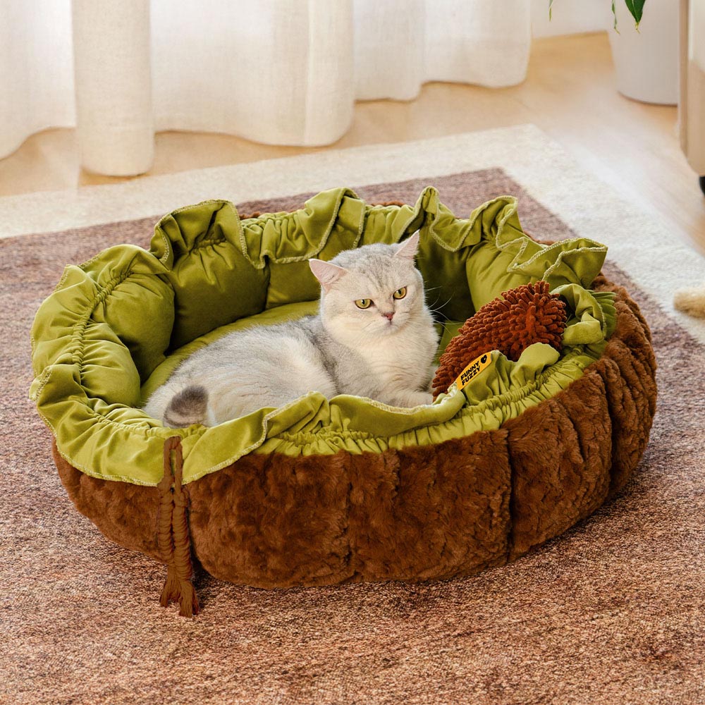 Pet's comfort nest: adjustable blue plush dog bed for secure, calming sleep.
