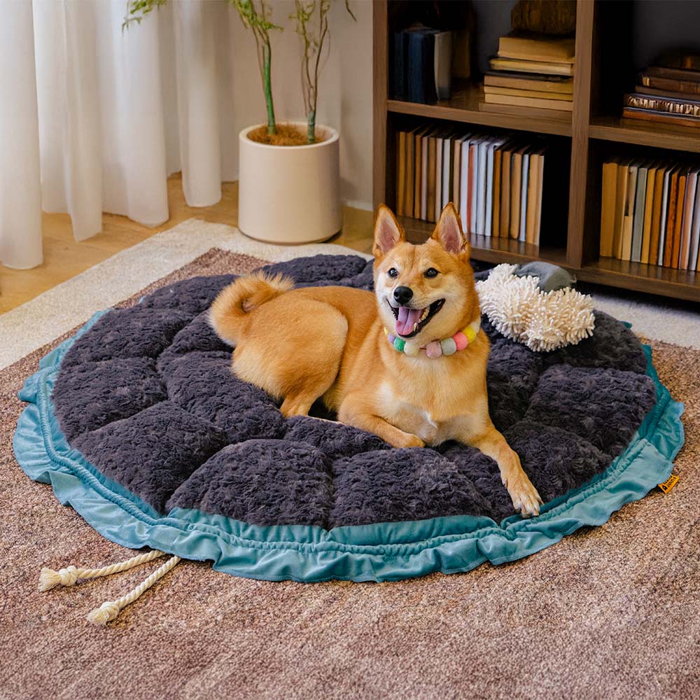 Adjustable calming dog bed in green, plush nest for pet anxiety relief.