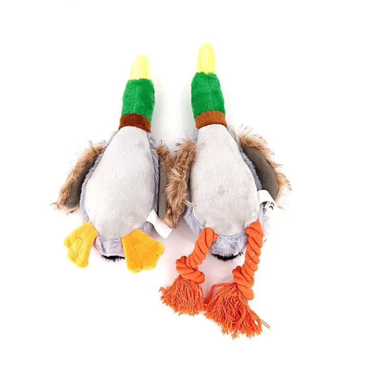 Dental cleaning green fleece duck dog toy, a squeaky durable plush toy for happy, healthy dogs