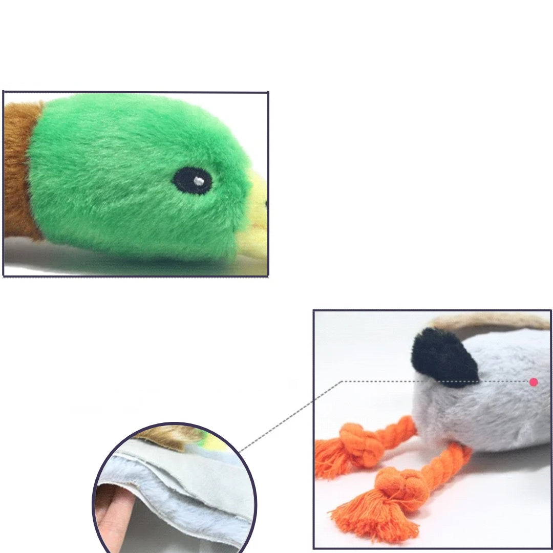 Dog dental cleaning plush duck toy with squeaker, green fleece for durable chewing fun