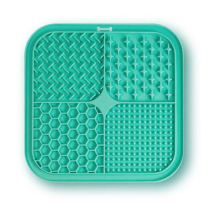 Pet slow feeder lick mat, anti-choke design for cats and dogs, durable silicone enrichment toy.