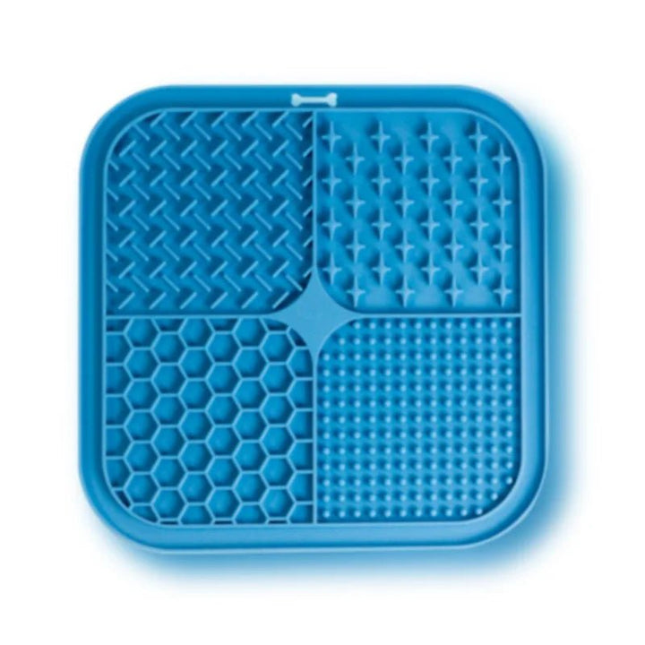 Close-up of a textured pet lick mat, a slow feeder bowl alternative for canine and feline dining.
