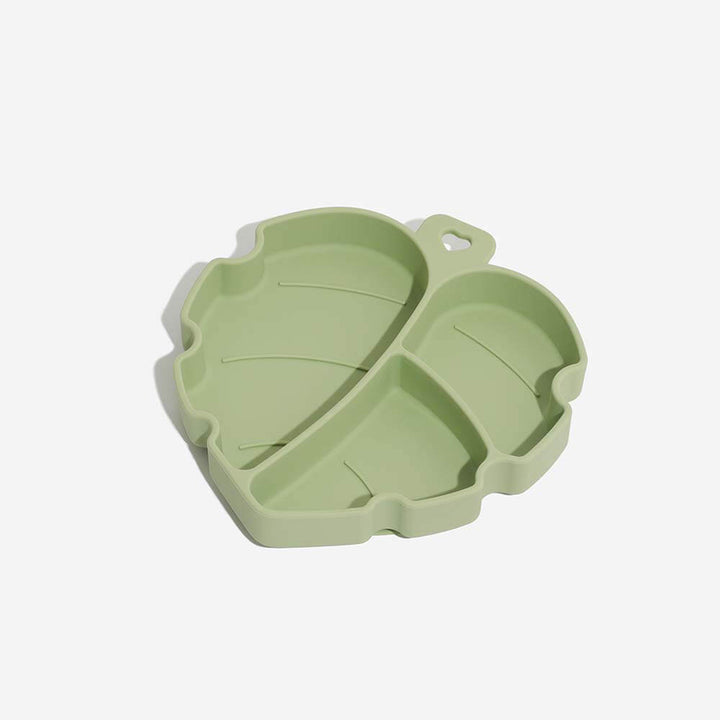Yellow eco-friendly silicone pet bowl with leaf design and strong suction cup