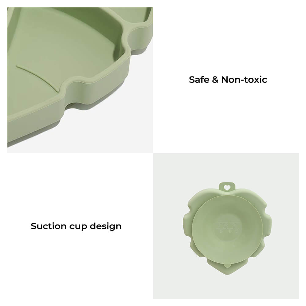 Leaf design silicone pet bowl, gray, with suction cup base for stable pet feeding
