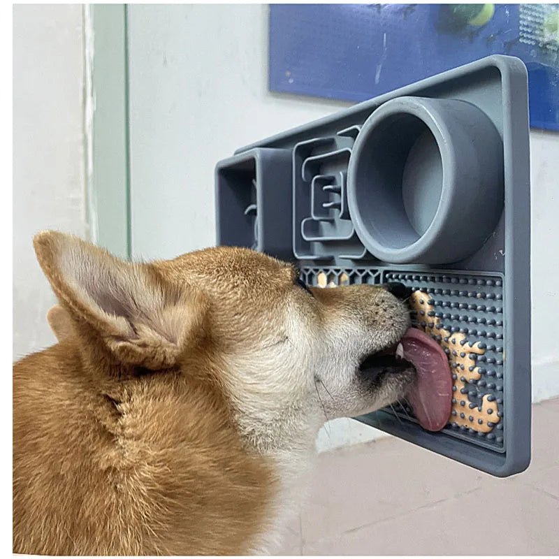 Two-in-one pet feeder: a dog slow feeder bowl and a removable licking mat for stress relief