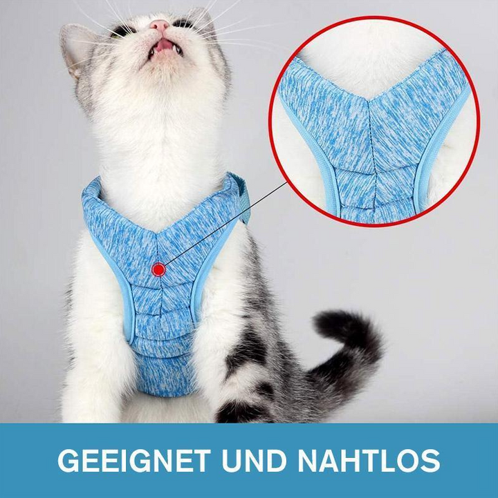 A yellow cat harness and leash set displayed neatly, emphasizing the durable and soft materials.