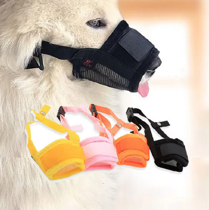 Grey breathable mesh dog muzzle for comfort and safety during walks and training
