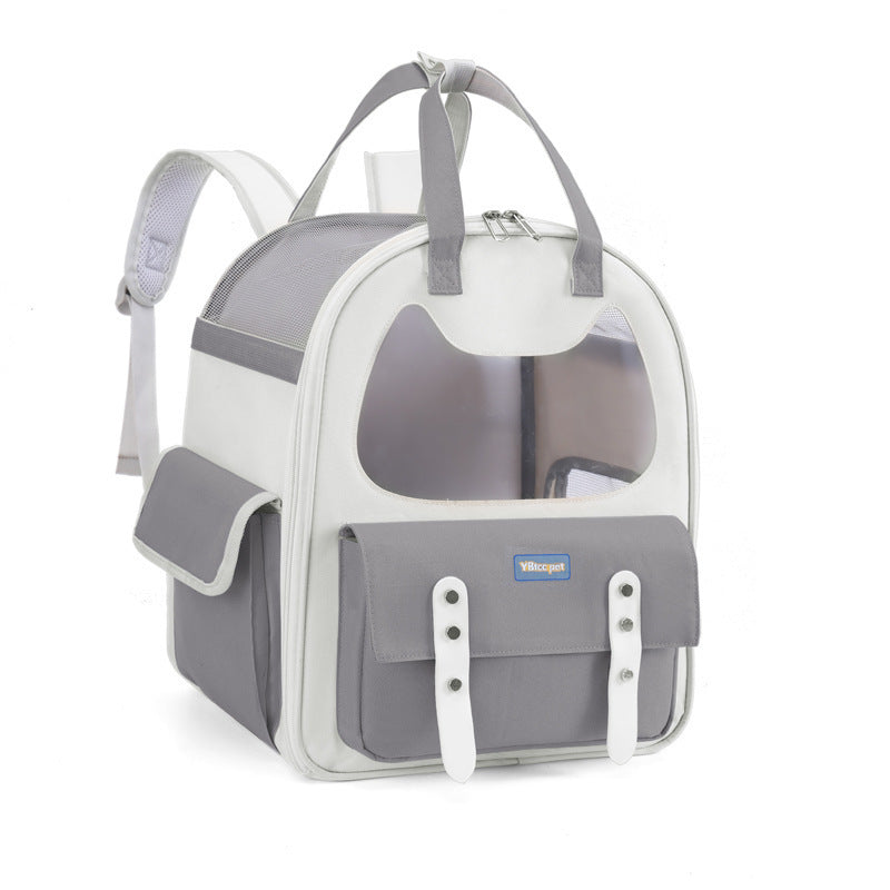 Interior view of a ventilated cat travel bag, showing ample space for a cat during car trips