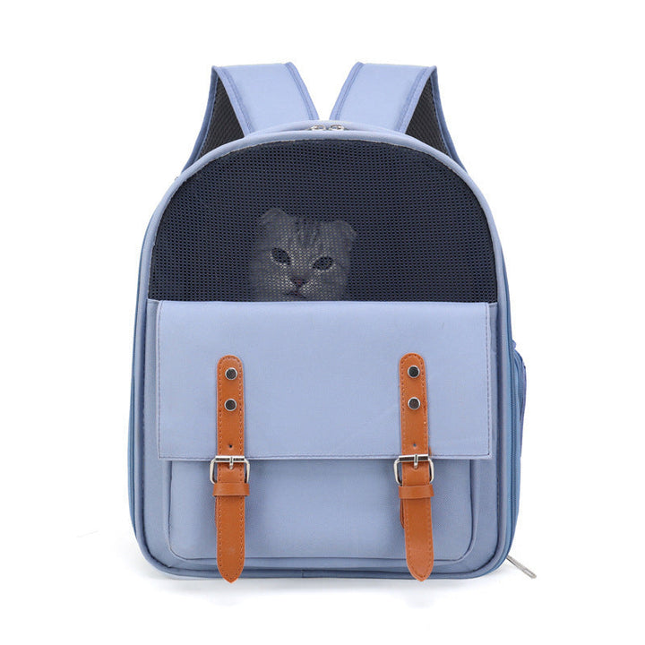 Stylish pet accessory: a modern grey cat carrier bag with handles for easy car travel