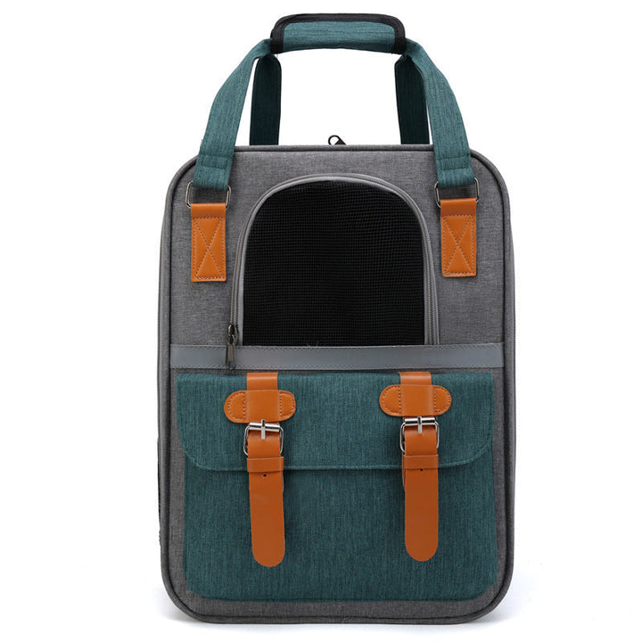 Adjustable shoulder strap detail on a black cat pet carrier bag, convenient for travel