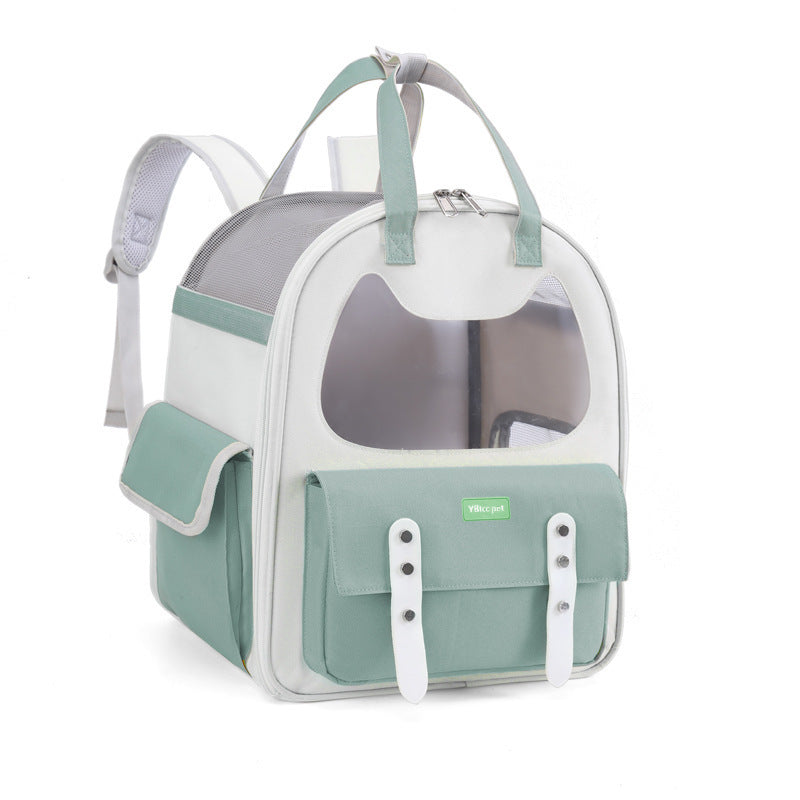 Cat carrier bag with a side pocket, suitable for pet travel essentials, for cars